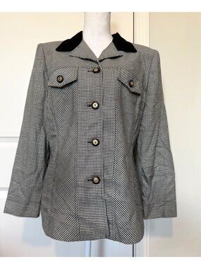 Vintage Perceptions By Irene B. Blazer Womens Houndstooth Velour Collar USA